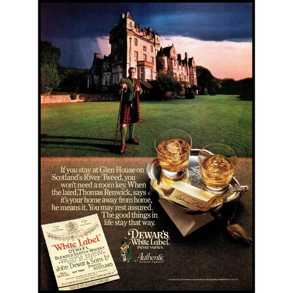 1984 Dewar's White Label Scotch Vintage Print Ad Glen House Scotland Wall Art - Picture 1 of 1